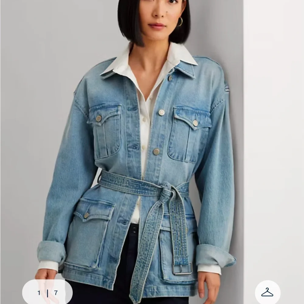 Ralph Lauren Light Blue Denim Jean Jacket with Belt, medium - Picture 10 of 12